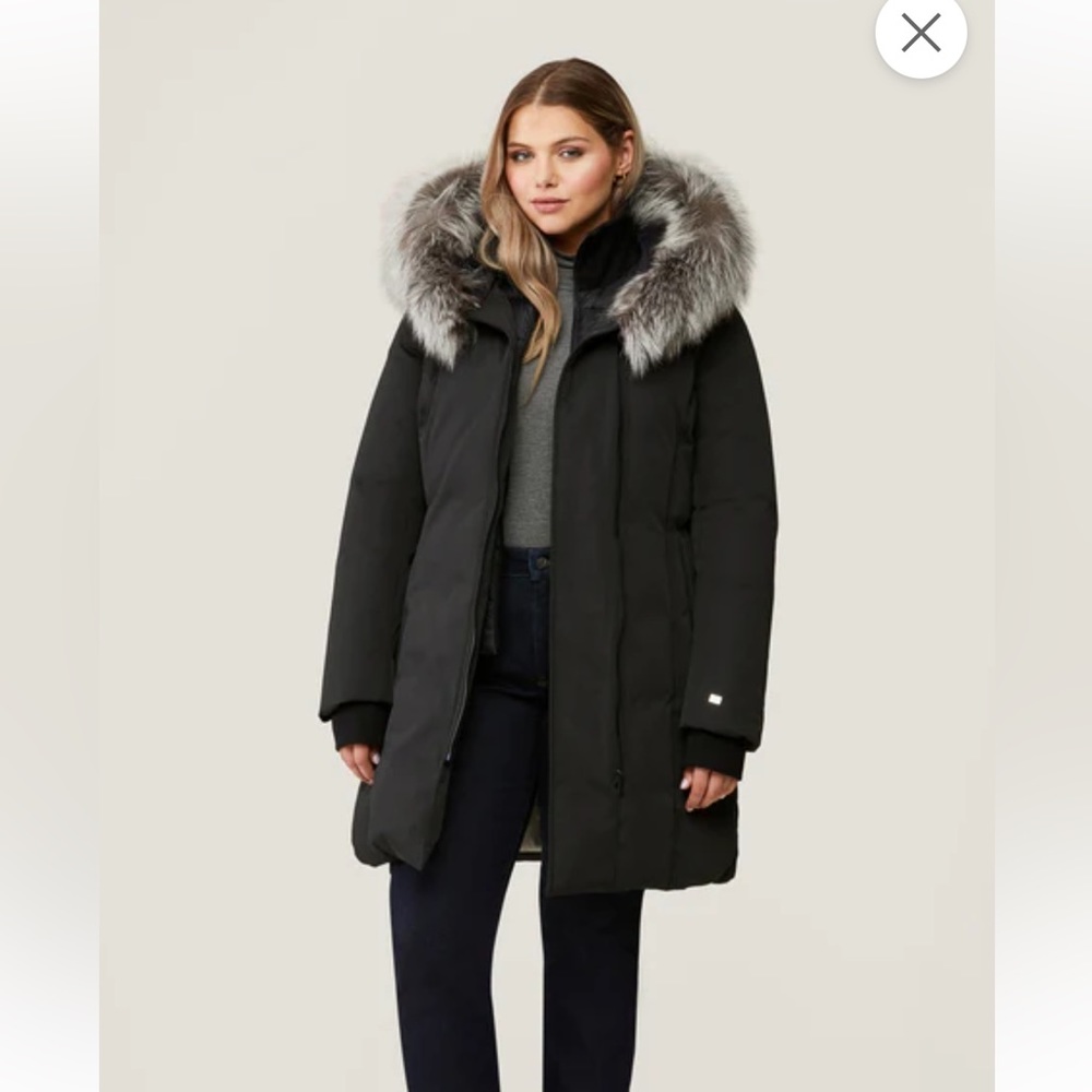 Salma Classic down coat w/ removable silver fur - black